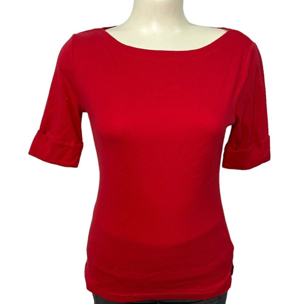 Lauren Ralph Lauren Red Boatneck Short Sleeve Top